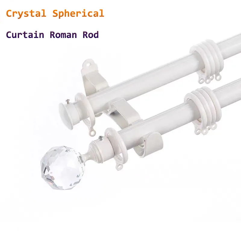 USA,Cananda Elegant White Double Curtain Roman Rod Sets For Window,With Crystal Spherical Rod Finials,Rings,Brackets,Screws