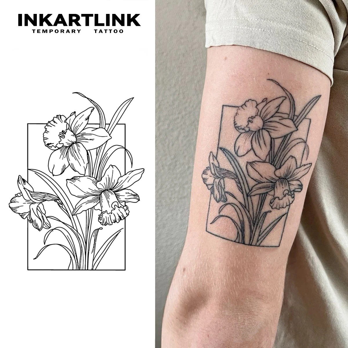 

INKARTLINK пластырь для татуировки Нарцис 1-2 недели долговечная минималистичная проволочная рамка дизайн водостойкая временная татуировка