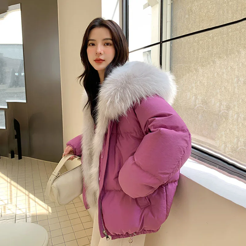 Luxury Fur Coats Women's Winter Jacket With Real Fox Fur Collar Hooded 90% White Duck Down Jacket High Quality Fur Coat