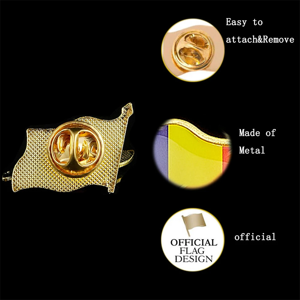 African Country Republic of Chad Enamel Metal Waving Flag Lapel Pin Brooches Badge Jewelry