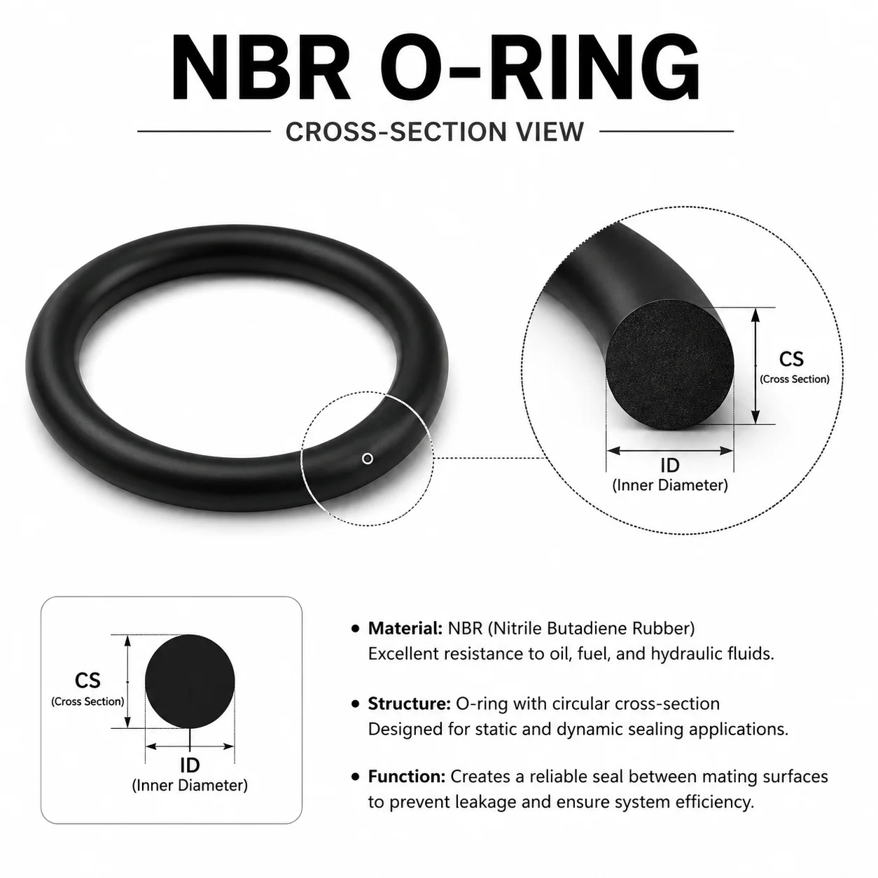 1225 Pieces of Black NBR Nitrile O-ring Set, Standard Size 1-3.5mm, Outer Diameter 4-50mm, Equipment Pipeline Leak Proof Seal
