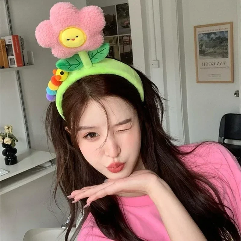 Plush Hair Band Creative Flower Caterpillar Cute Plush Head Band Women Kids Face Wash Make Up Hair Hoop Funny Fashion Headwear