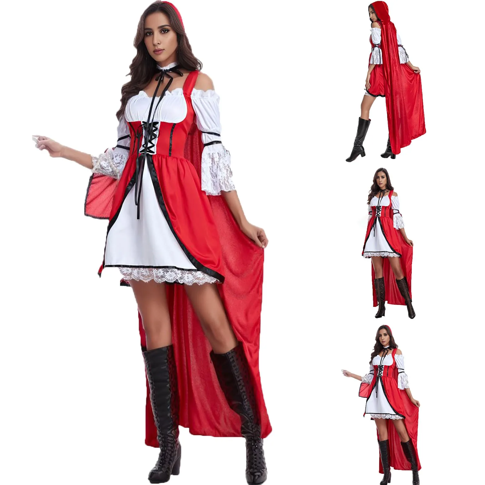 Medieval Punk Dress+Cloak 2pcs Cosplay Halloween Costumes Women Palace Carnival Party Disguise Princess Female Victorian Robe