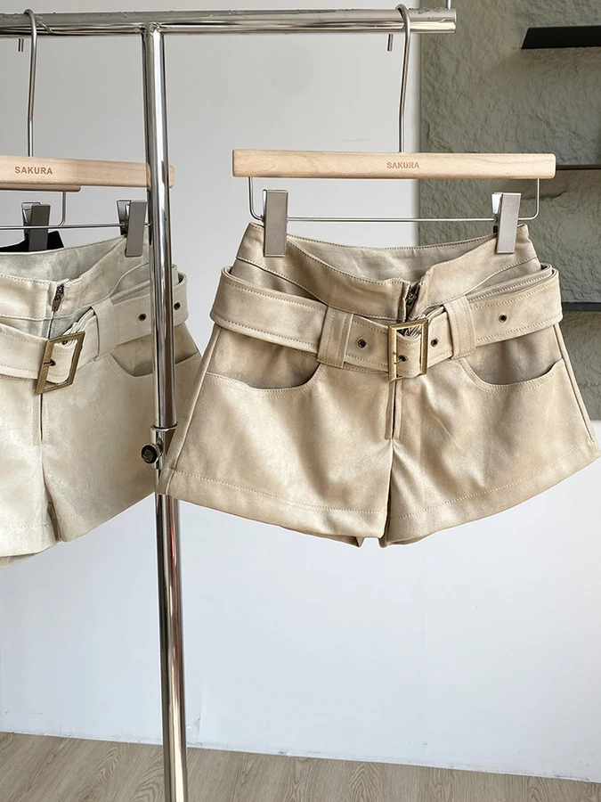 アメリカンスレ ハイウエスト スエード ワークウェア オルツ レディース 秋冬新作 ハイウエスト 着痩せ 小さいサイズ 多用途 ホットパンツ