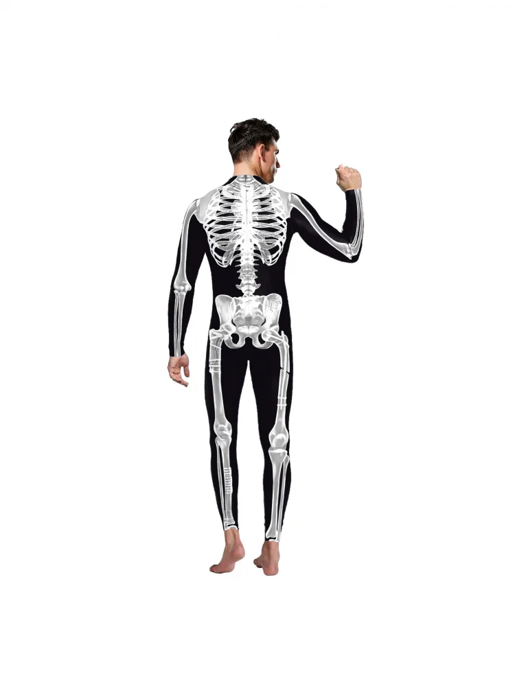 بدلة للجسم مطبوعة رقمية للهالوين لعام 2024 أزياء تنكرية ضيقة من قطعة واحدة بدلة هيكل عظمي مجموعة نسائية قابلة للتنفس #4
