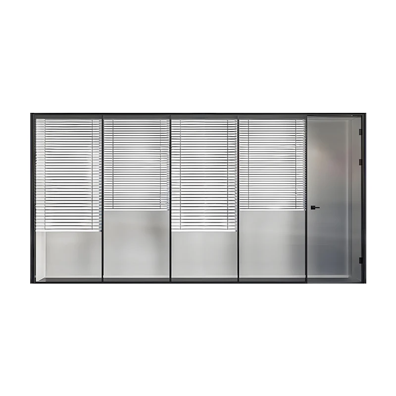 

Double Glass Partition Office Divider Glass Partition Wall With Shutter and Blind