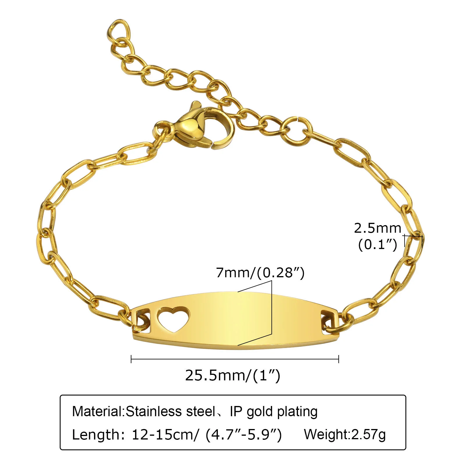 Personalized Engraved Name Date Baby ID Bracelet for Kids Stainless Steel Custom Name Heart Bar Bracelet Children Jewelry Gift