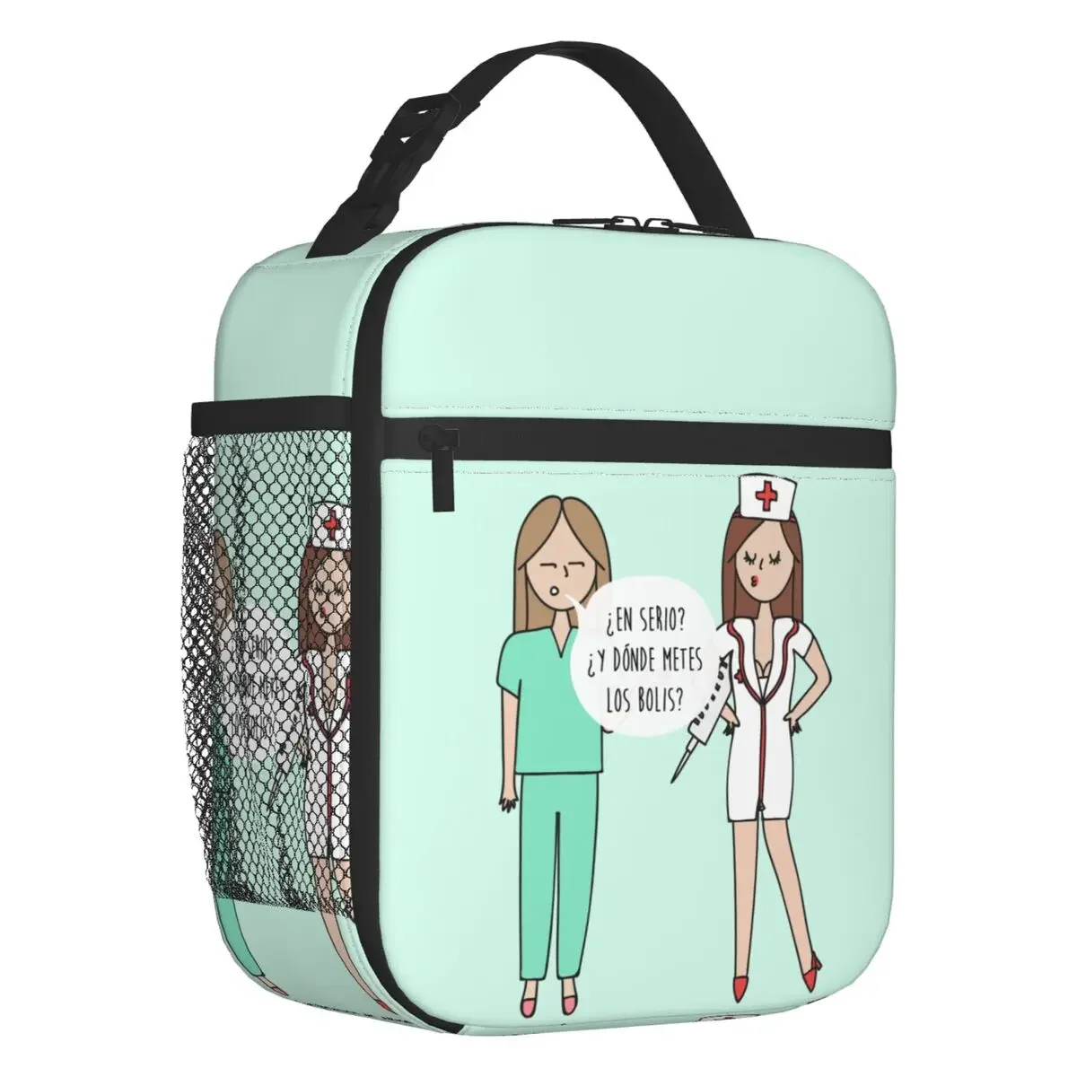 Cartoon Ladies Nurse Doctor Printed Portable Lunch Box for Women Multifunction Cooler Thermal Food Insulated Lunch Bag