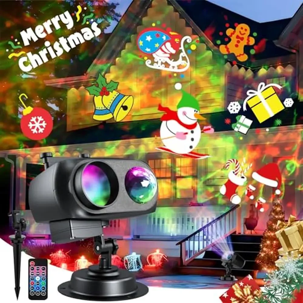 Holiday Projector Lights with 20 Slides/160 Patterns 10 Colors Ocean Wave House Display IP65 Weatherproof ABS Construction Timer