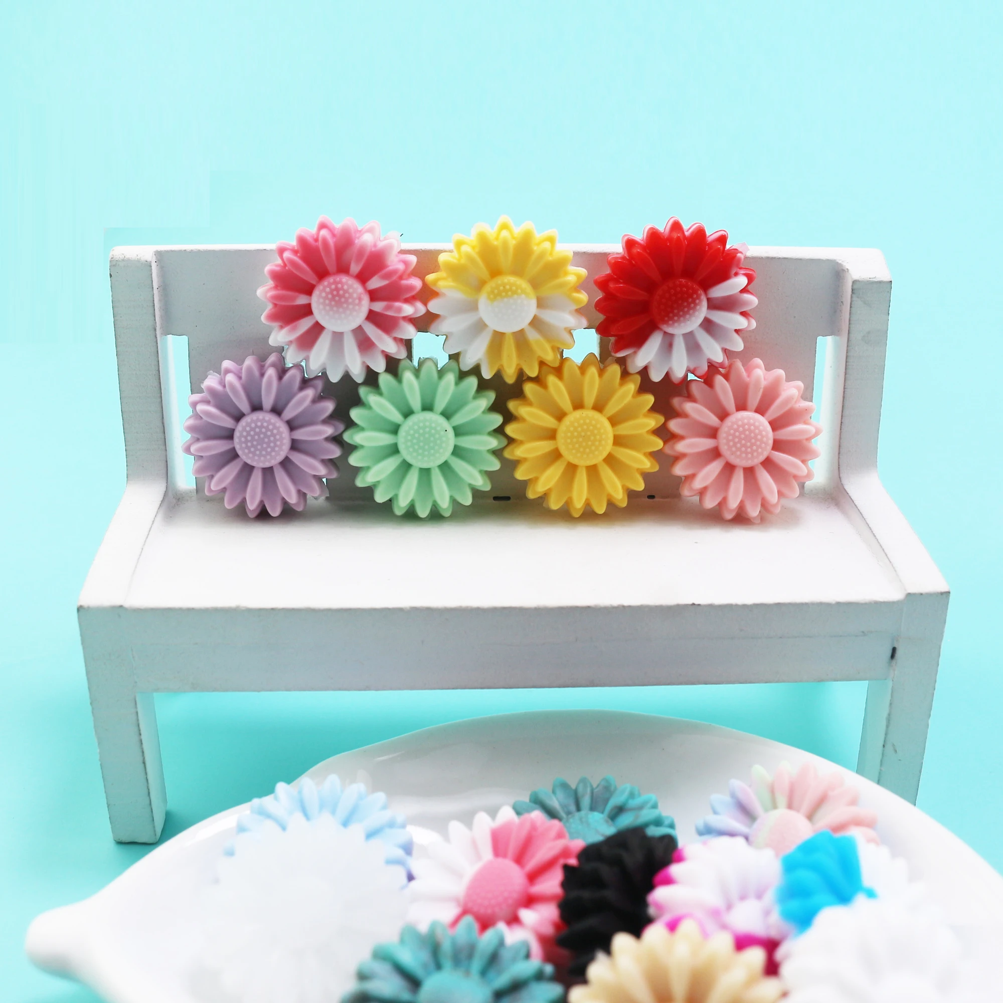 10/20Pcs 22mm Dasiy Silicone Beads Sunflower Focal Pearl Baby Flower Teether Glow In The Dark DIY Pacifier Making Jewellery