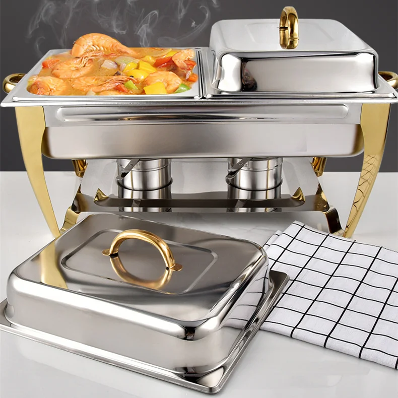 Zestaw do bufetu z golden hot potem, podgrzewacz do żywności ze stali nierdzewnej, serwer do bufetu, na bankiety, imprezy, catering, wesela, zestaw do hot potu
