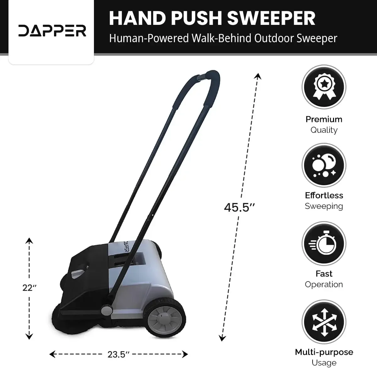 Walk-Behind Outdoor Hand Push Floor Sweeper - 6.5 Gallon Capacity - 22