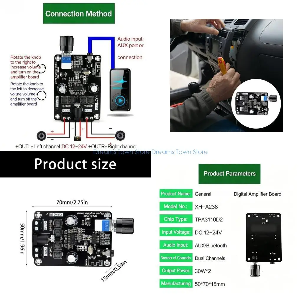 HX6A Hifi 30W Stereo Amplifier Module With Bluetooth-Compatible 5.0 And 3.5Mm Connection