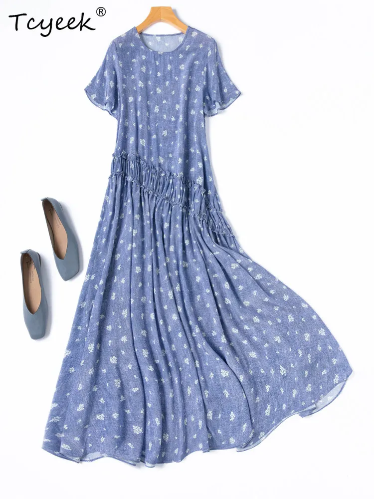 

Tcyeek 100% Real Mulberry Silk Dress for Women Elegant Womens Dresses 2026 Summer Clothes Fashion Beach Dress Vestidos Mujer