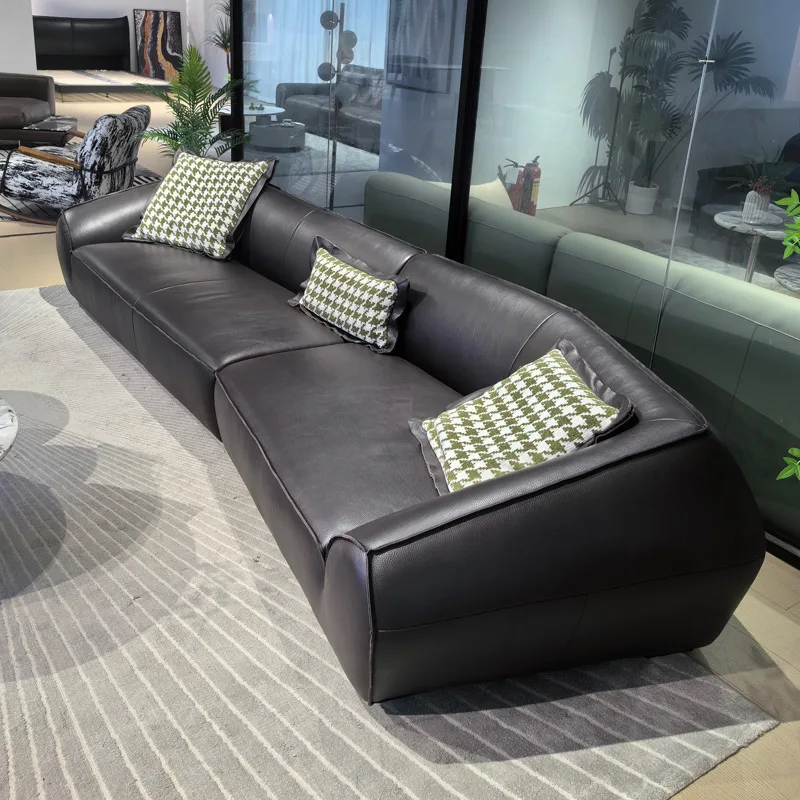 2026 New Special-shaped Leather With Corners, Living Room Designer Semi-green Leather Household Soft Bag Backrest Leather Sofa