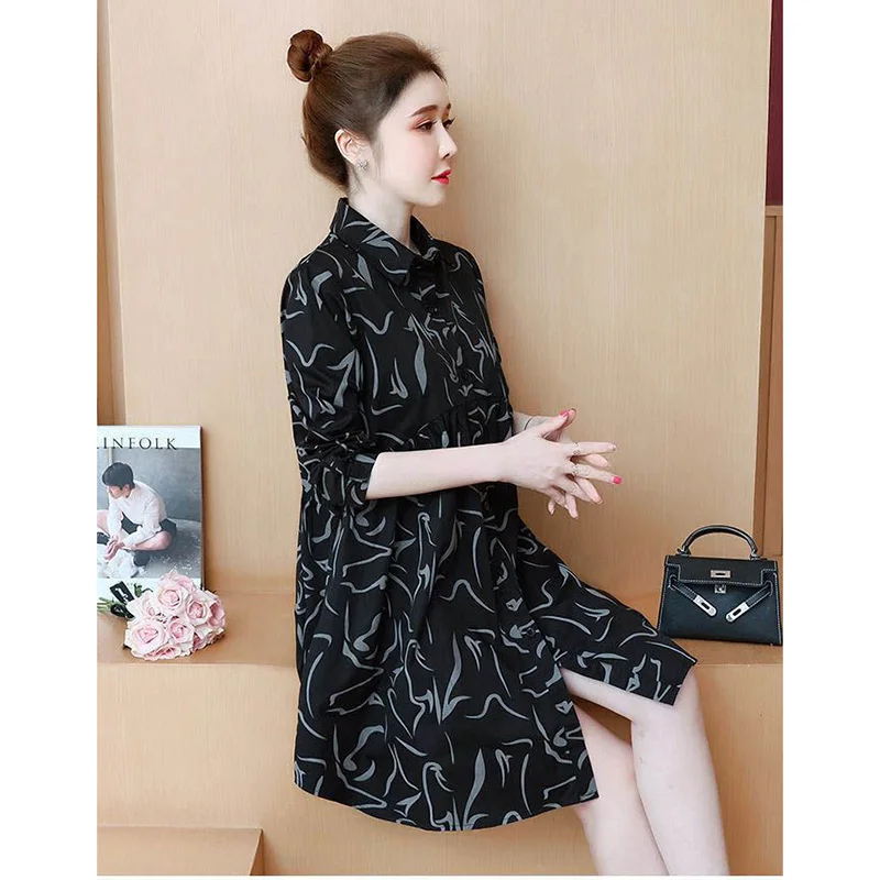 Fashion Lapel Printed Button Loose Folds Korean Mini Dress Women\'s Clothing 2023 Spring Summer New Oversized Casual Dresses