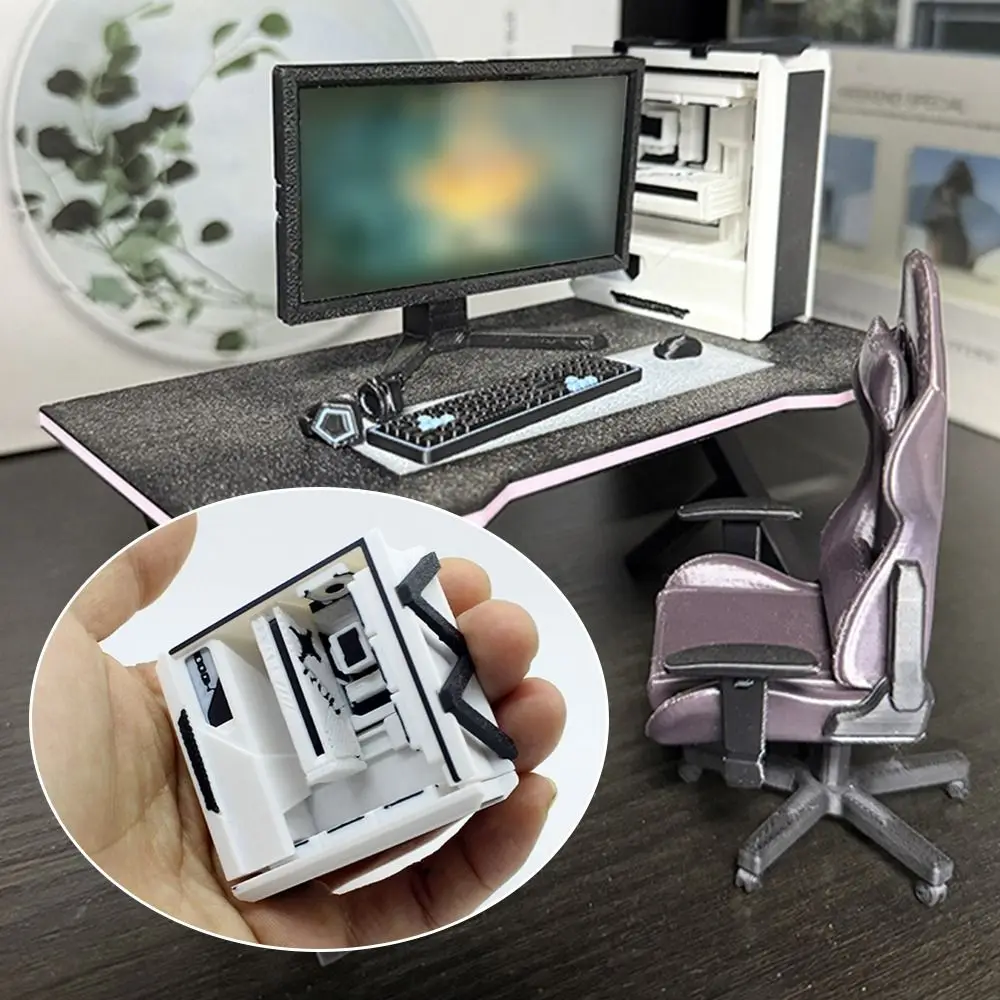 1/12 Dollhouse Esport Game Kit Black&white Photo Props Miniature Computer Deskt Desk Chair Computer Keyboard Screen