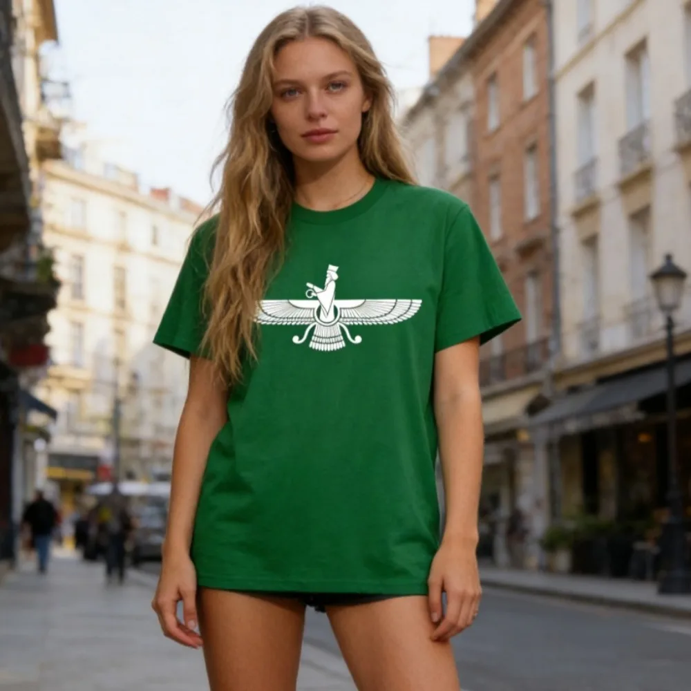 T-shirt zoroastrien Faravahar, symbole ancien du persan Iranien, en coton, à manches courtes, pour hommes et femmes, décontracté, culturel