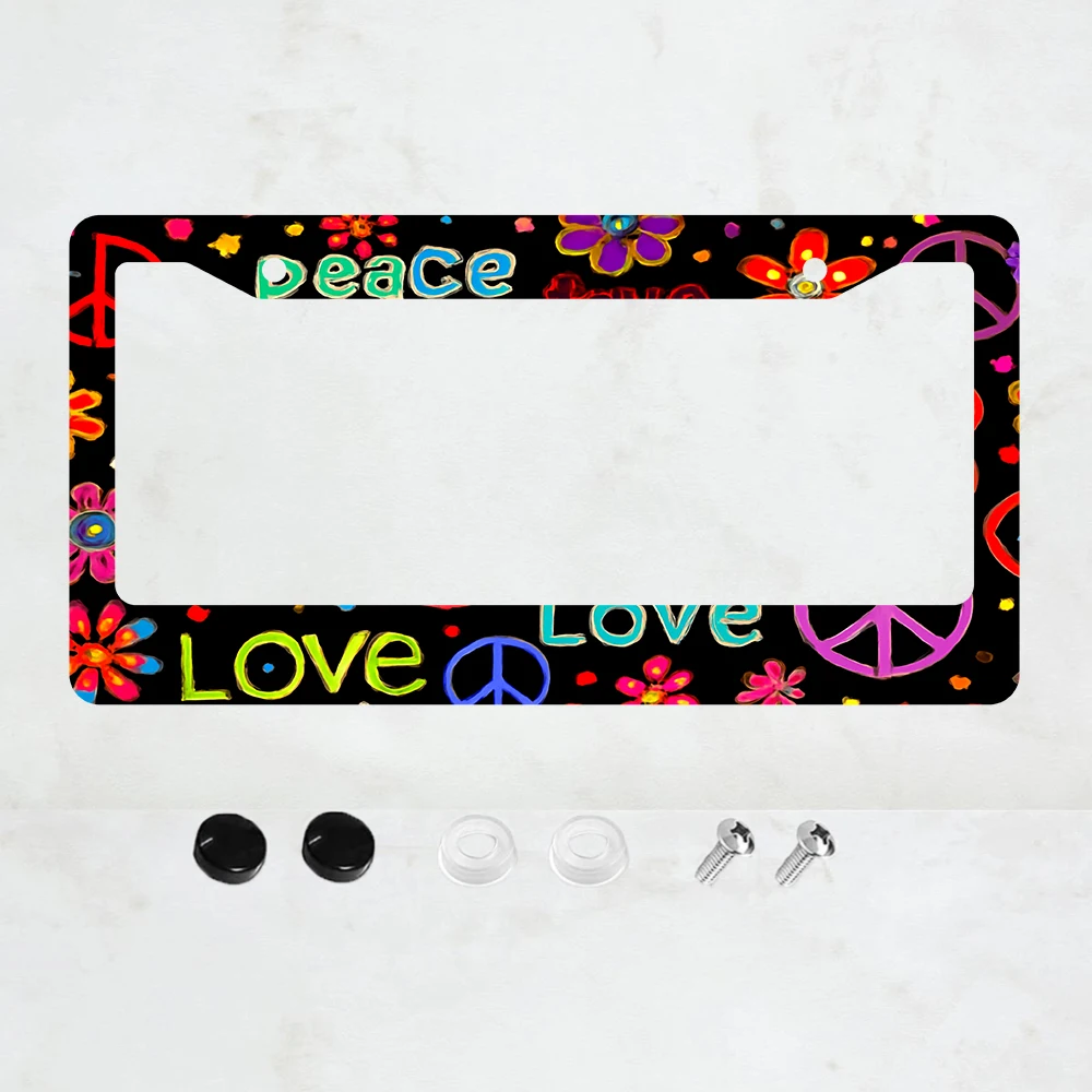 

1 шт. рамка для номерного знака с 2 отверстиями, разноцветный дизайн с символикой мира и любви, алюминий, 6x12 дюймов, с винтами, ретро-декор для автомобиля