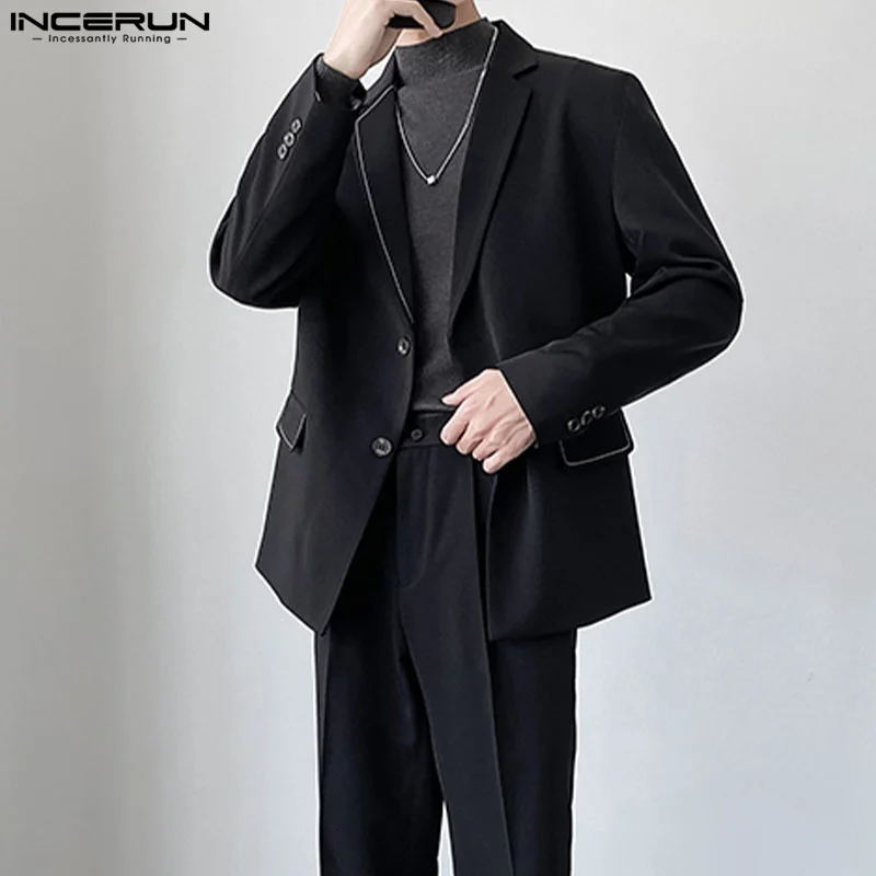 INCERUN Men Blazer Solid Color Lapel Long Sleeve Button Casual Suits Men Streetwear 2024 Spring Fashion Leisur Thin Coats S-5XL