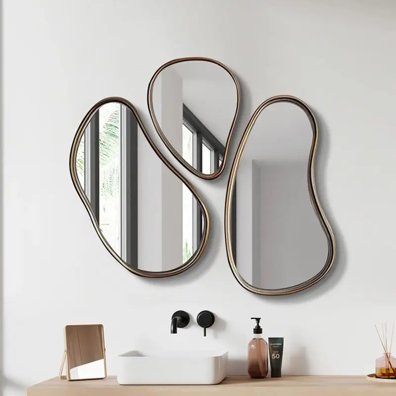 Middle ancient style tempered glass, all solid wood mango shaped mirror, wall mounted dressing mirror