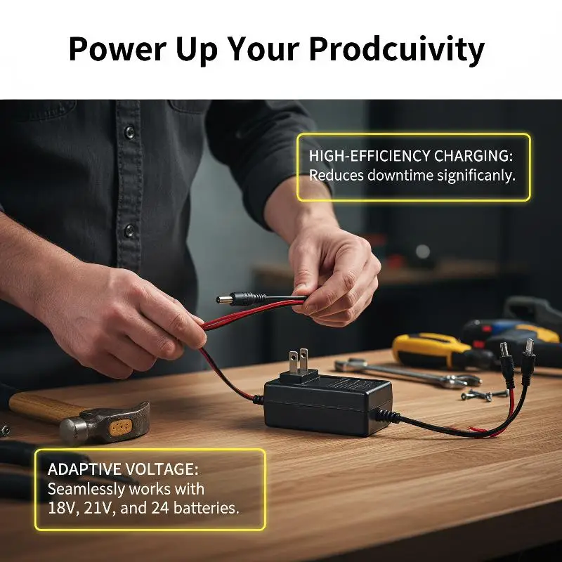 Portable Dual-head Lithium Charger Overload Protection 18/21/24V Heat Resistant for Construction Site Power Tools
