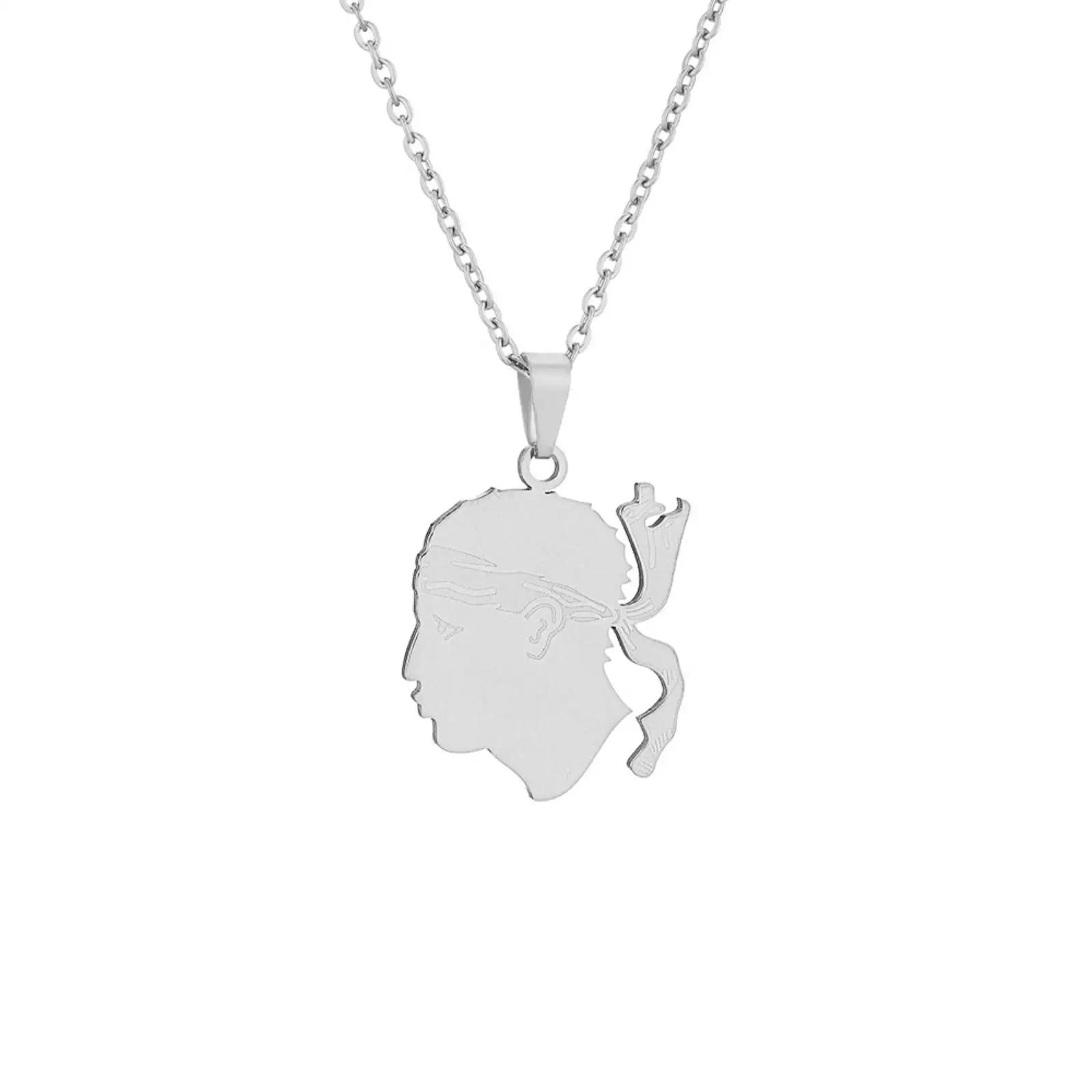 Edelstahl-Halskette mit Korsischen Mauerkopf-Anhänger, Korsisches Nationalsymbol-Schmuck für Männer und Frauen – Detail 5