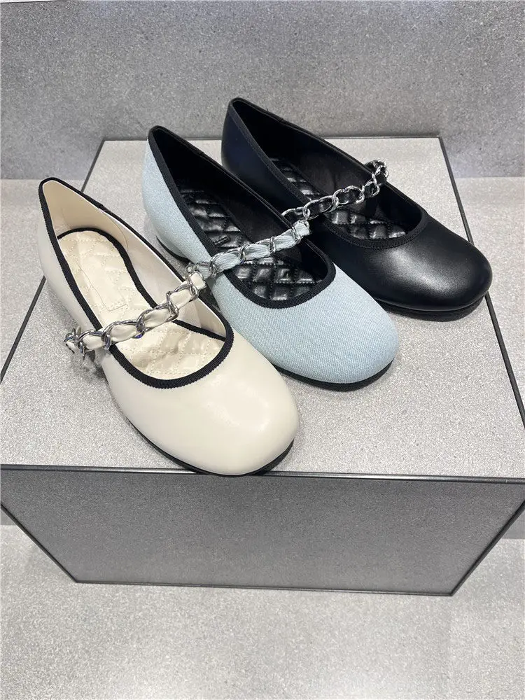 

Round Head Metal Chain Women Flats Solid Outdoor Buckle Strap Girls Shoes Zapatos Mujer Spring Soft Sole Mary Janes