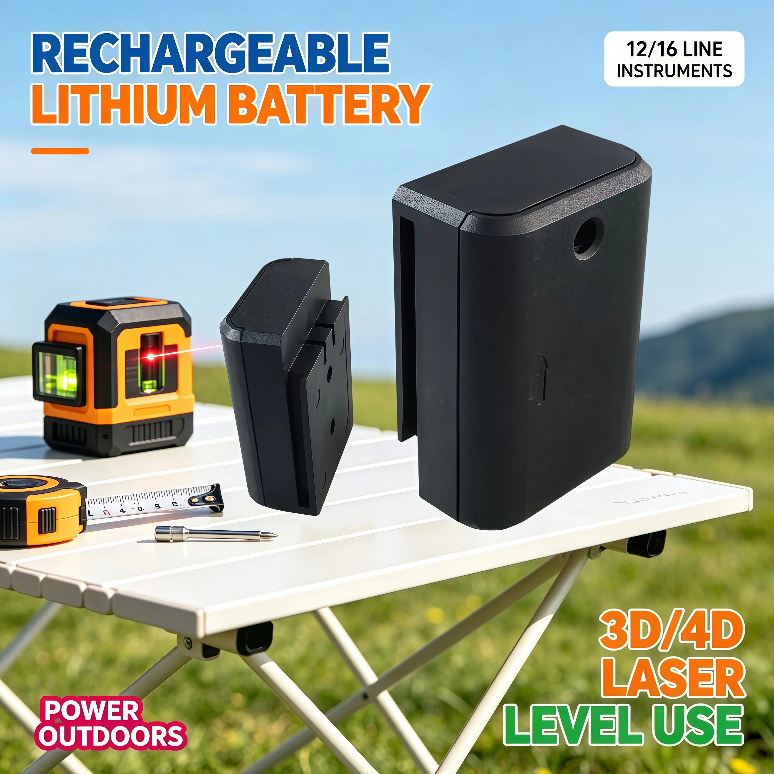 Fit 12/16 Line Laser Level Rechargeable Lithium Battery, Replacement Power Supply For 3D 4D Laser Level Devices