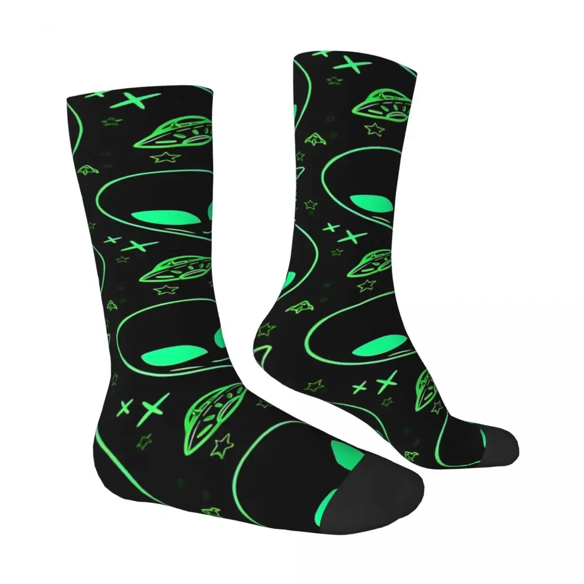 Cute Aliens And Ufo Stockings Adults Men Socks Breathable Casual Socks Autumn Climbing Non Skid Pattern Socks Gift