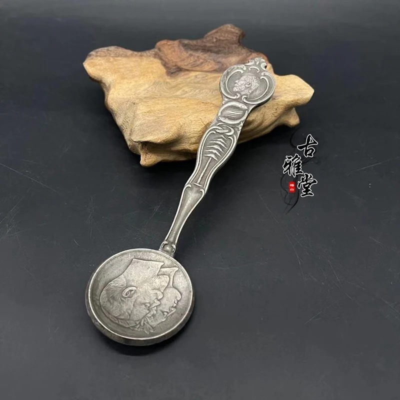 Antique miscellaneous items, folk collection, double-headed relief gilded silver , vintage copper spoon, movie props, vinta