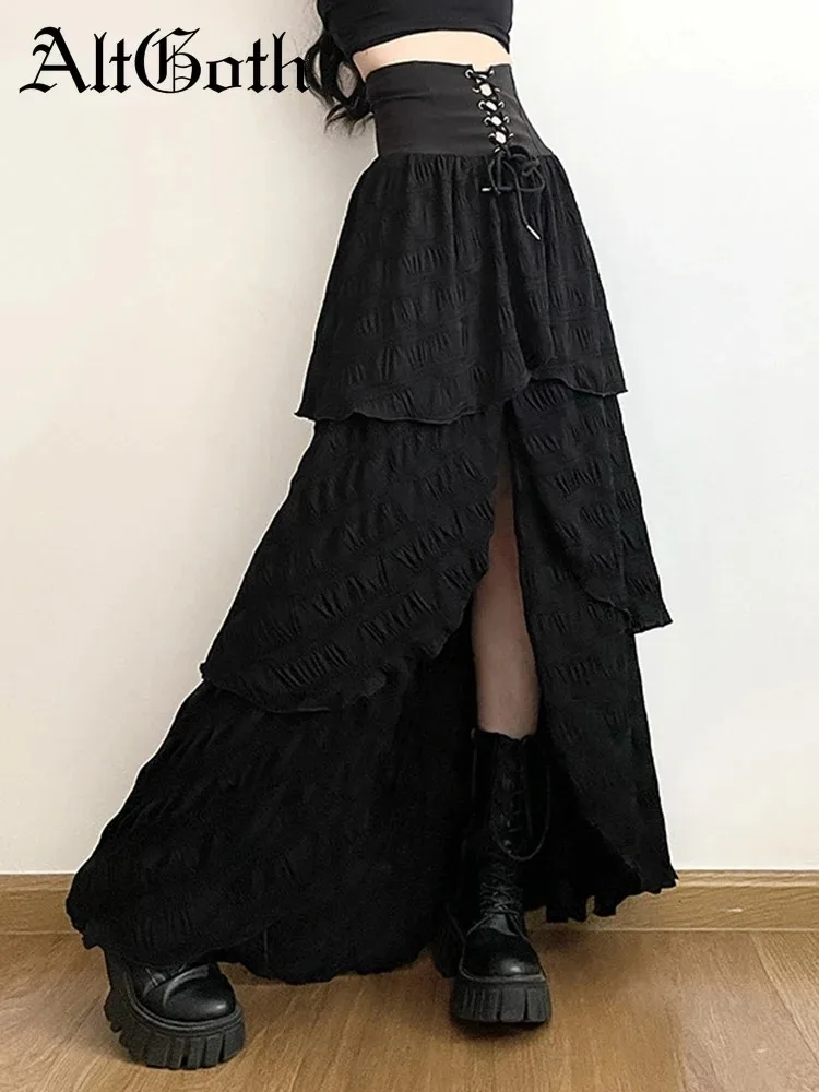 AltGoth Vintage Gothic Dark Velvet Dress Women Fairycore Grunge Lace Patchwork Trumpet Skirt Streetwear Partywear Emo Alt Skirts