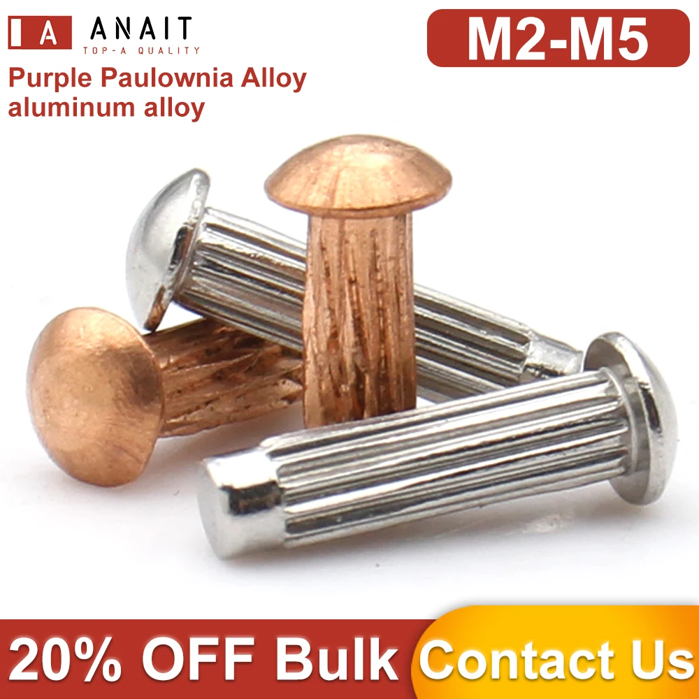 10-50Pcs 10-50Pcs Aluminum / Brass Round Head Solid Rivets Rivet Pins Decorative Craft Fasteners for Leather DIY Furniture M2-M5