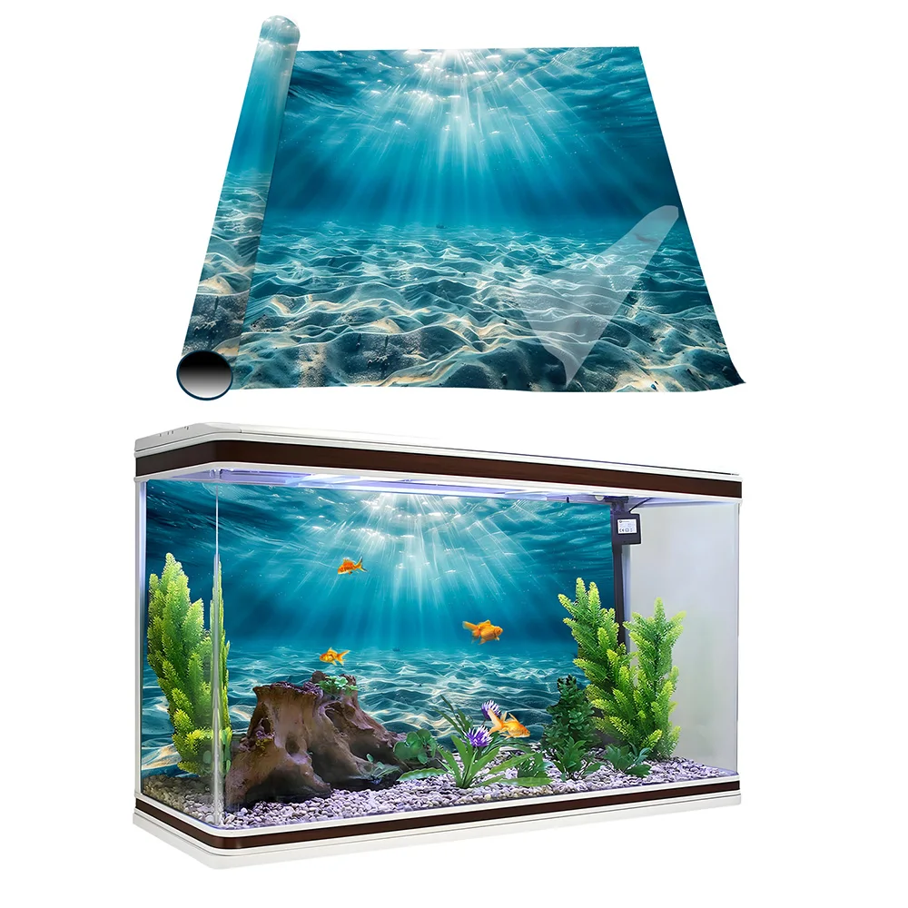 Blue Ocean Beach, Fish Tank Background Painting, Aquarium Background Painting Sticker, Front Self-Adhesive, Landscape Ornaments