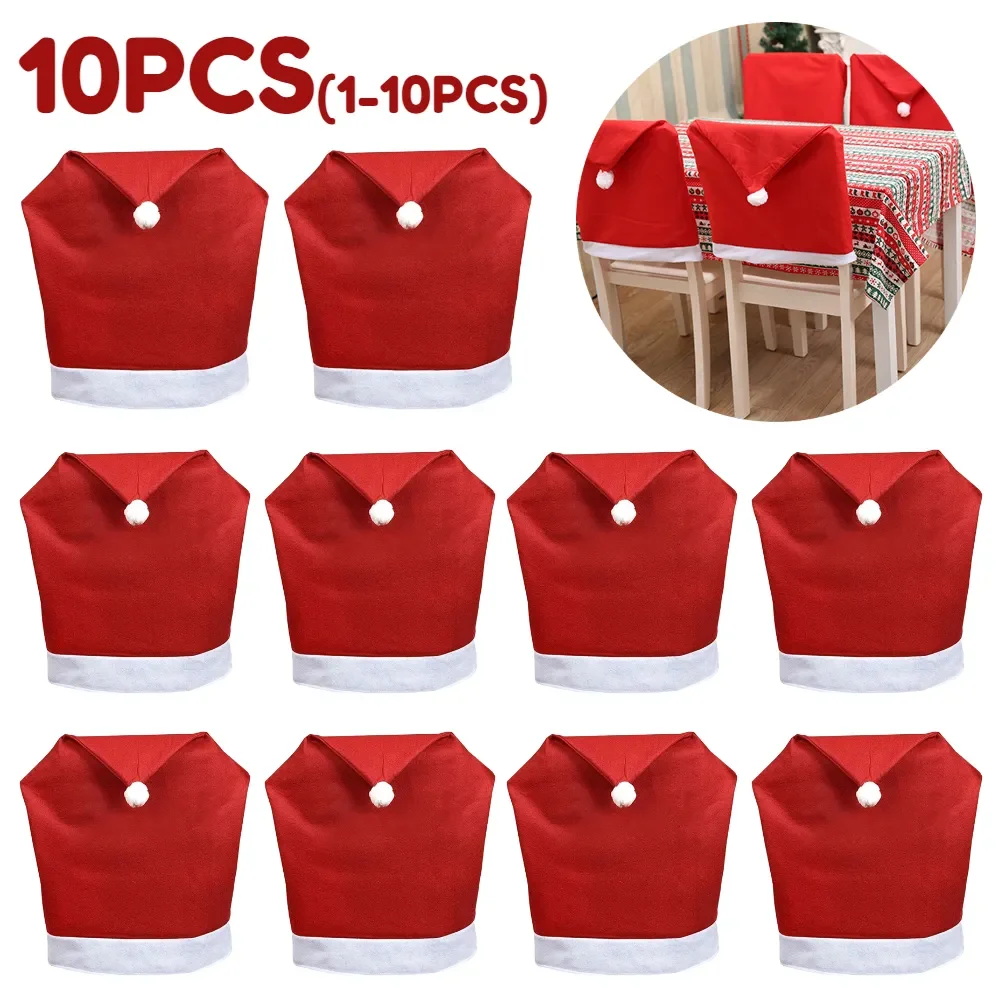 1-10PC Christmas Chair Cover Christmas Decoration for Home Table Dinner Chair Back Decor New Year Party Supplies Santa Claus Hat