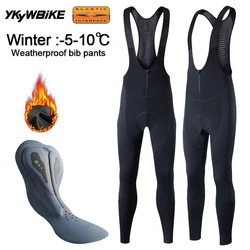 Ykywbike Men's Winter Thermal Fleece Cycling Bib Tights Mountain Bike Ykk Zipper Cycling Pants Pro Team Gel Padded Mtb Long Pant