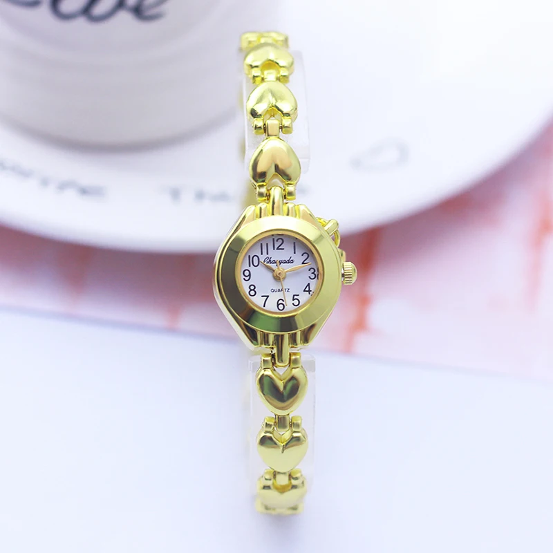 Luxury Woman Lady Gold Love Pendant Bangle Bracelet Wristwatches Young Female Girls Fashion Waterproof Gifts Thin Strap Watches