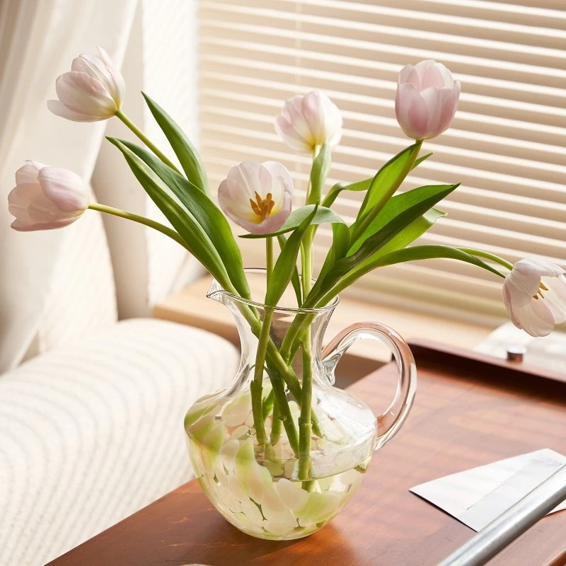 Simple and creative green bubble single-ear pot glass vase ornament living room flower arrangement hydroponic flowers