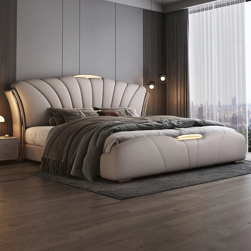 모던 북유럽 퀸 더블 침대, 우드 하이엔드 헤드보드, 트윈 더블 침대, 여아 및 남아용, 캐쥬얼 침실 가구 