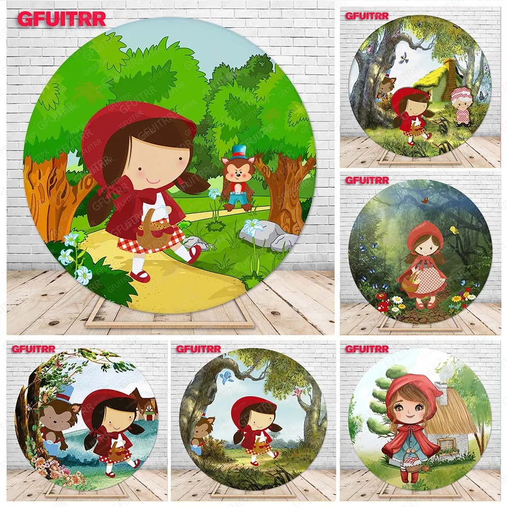 Little Red Riding Hood Round Backdrop Girls Birthday Party Photography Background Baby Shower Photo Decor Elastic Booth Props