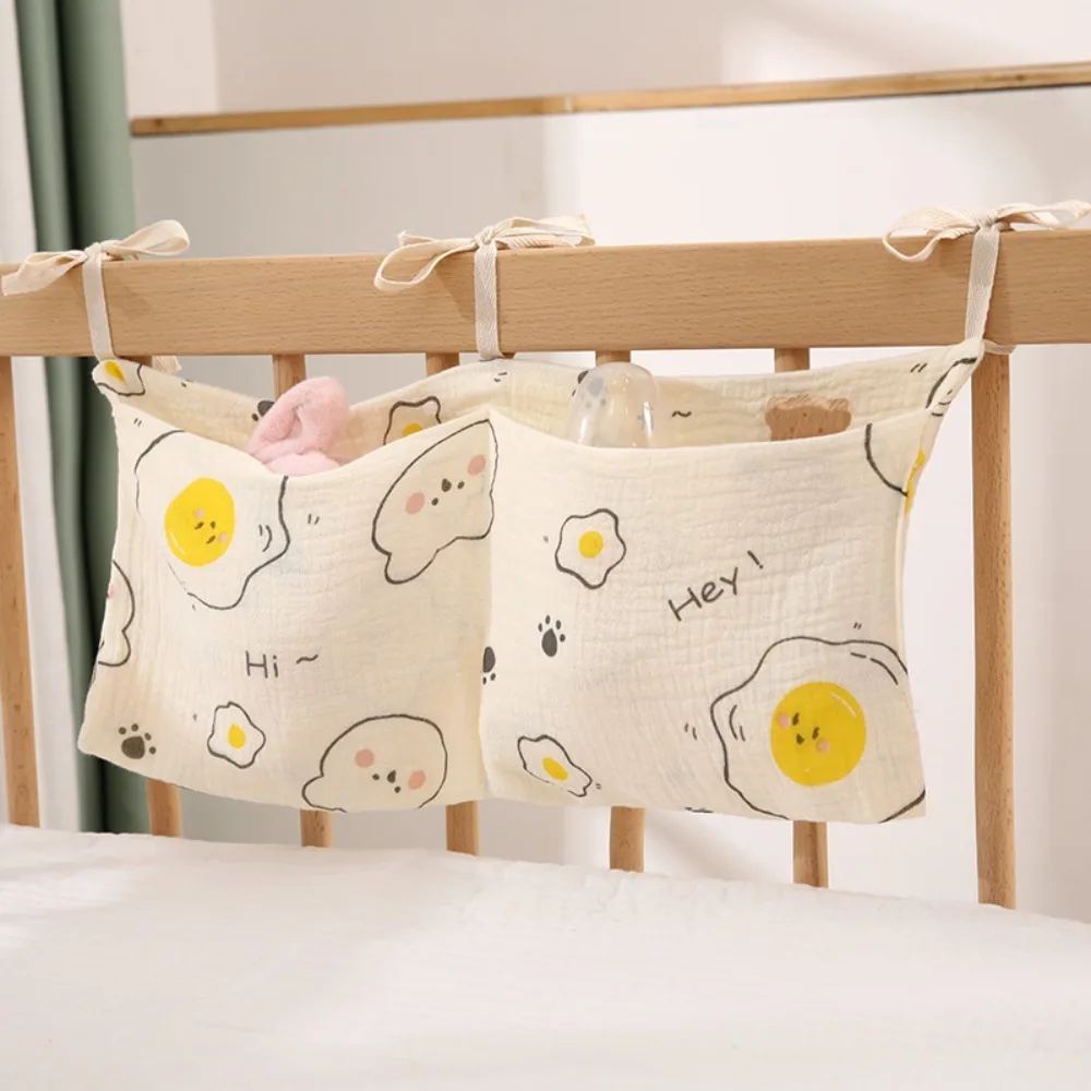 New 2 Pockets Crib Hanging Storage Bag Multi-Function Folding Diaper Storage Bag Lightweight Portable Cot Bed Bag Stroller Use