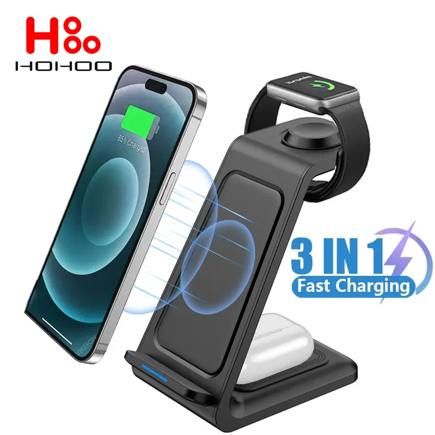 3 in 1 Wireless Charger Stand For iPhone 15 14 13 12 Pro Max Apple Watch 9 Samsung Galaxy S24 Airpods Fast Charging Dock Station