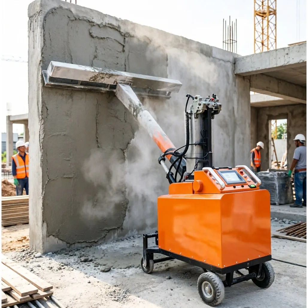 Intelligent Wall Plastering Robot Touch Control Panel Adjustable Plaster Thickness Apartment Indoor Gypsum Mortar Machinery