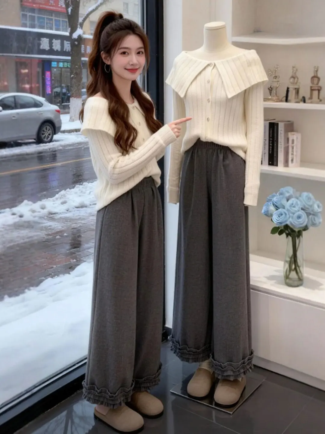 

Gentle Wind Unique Casual Faion Two-Piece Set Youthful Spring Collection Long Sve Warmth Comfortable Breathable Cotton