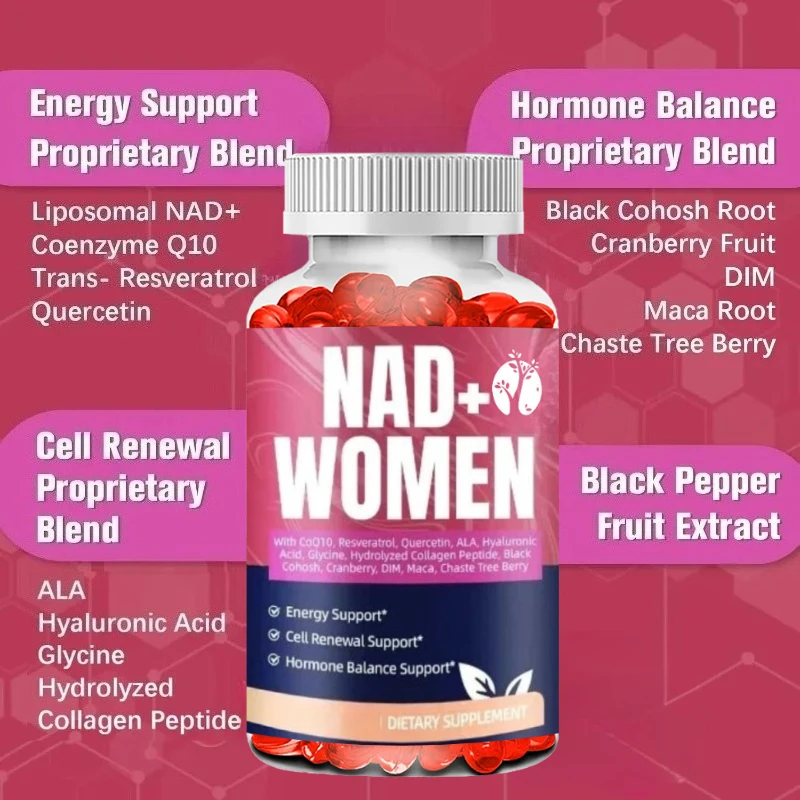 

Женская добавка NAD, содержащая Resveratrol в формуле 14 в 1, используемая для восстановления жизненной силы и молодежи, 60 капсул