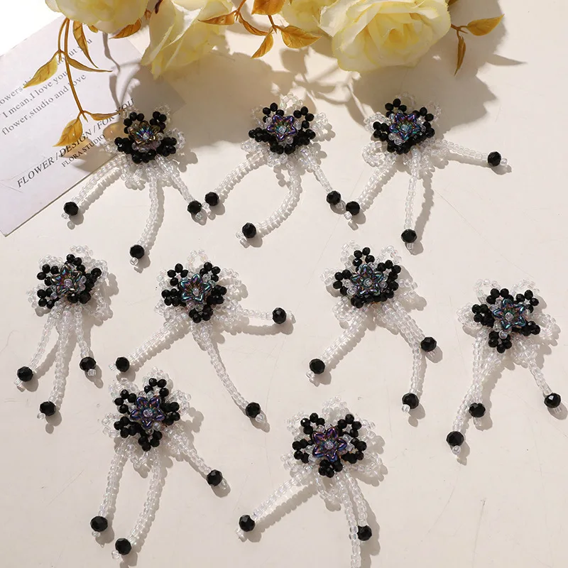 Charms 1 Piece Handmade Black Crystal Beaded Flower Tassel Elegant French Luxury DIY Princess Decor for Clear Clog Sandals