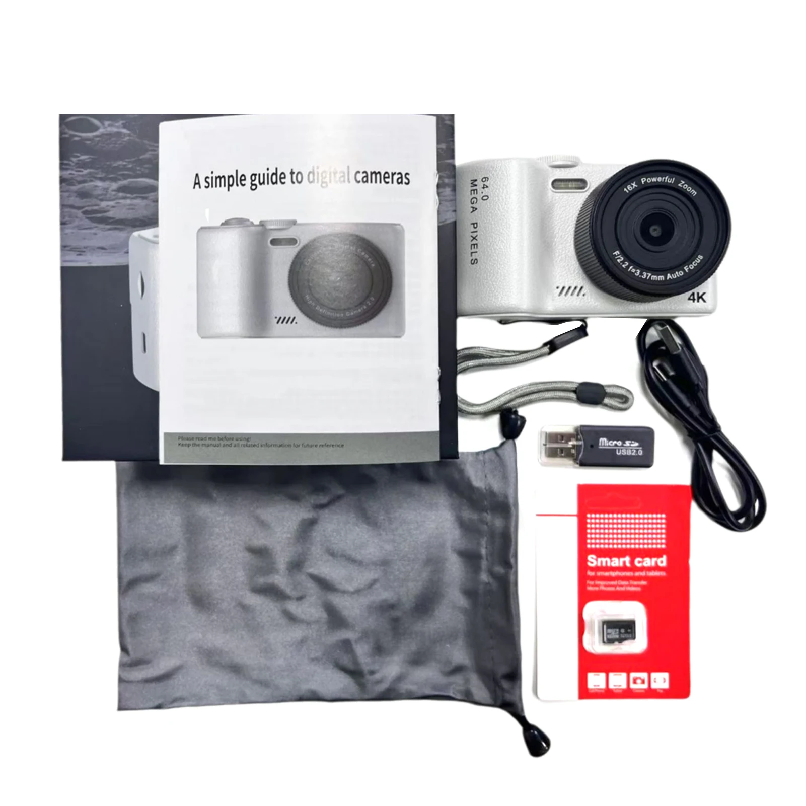 

Цифровая камера 4K для детей и подростков, Wi-Fi, 64 МП, 3-дюймовый поворотный экран, 16-кратный цифровой зум, встроенный светодиодный фонарь, аккумулятор