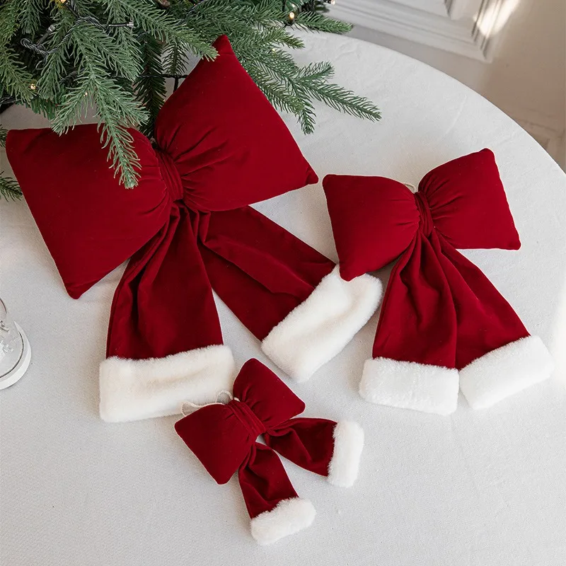 Christmas Decoration Bow Xmas Style Red Fluffy Bow Decoration Christmas Tree DIY Decoration New Year Party Accessories Natal