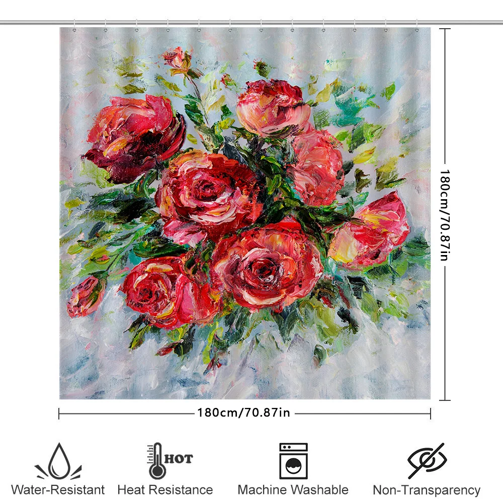 Luxury Watercolor Red Roses Shower Curtain Extra Large 72x84 Inches Waterproof Decorative Bathroom Liner Set with Hook Rings Mod