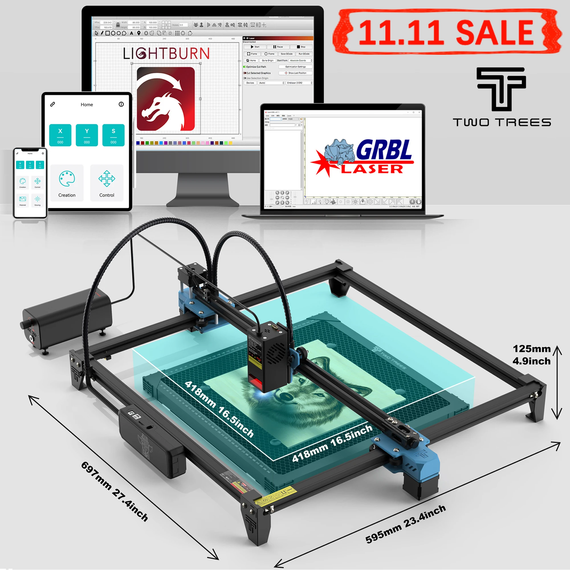 TwoTrees TTS-20 PRO 130W Laser Engraving Machine APP Wifi Control Glass Metal Laser Engraver Wood Leather MDF Cutting Machine